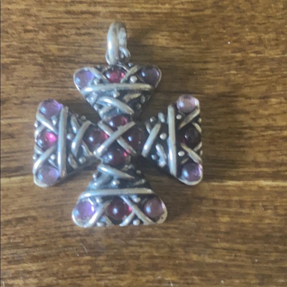 Sterling silver amethyst and garnet stone pendant - Picture 2 of 5